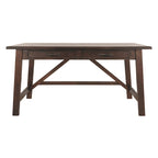 Bureau rustique en placage de bois marron avec pieds inclinés, 2 tiroirs à queues d'aronde et base avec entretoise en croix – Unité simple