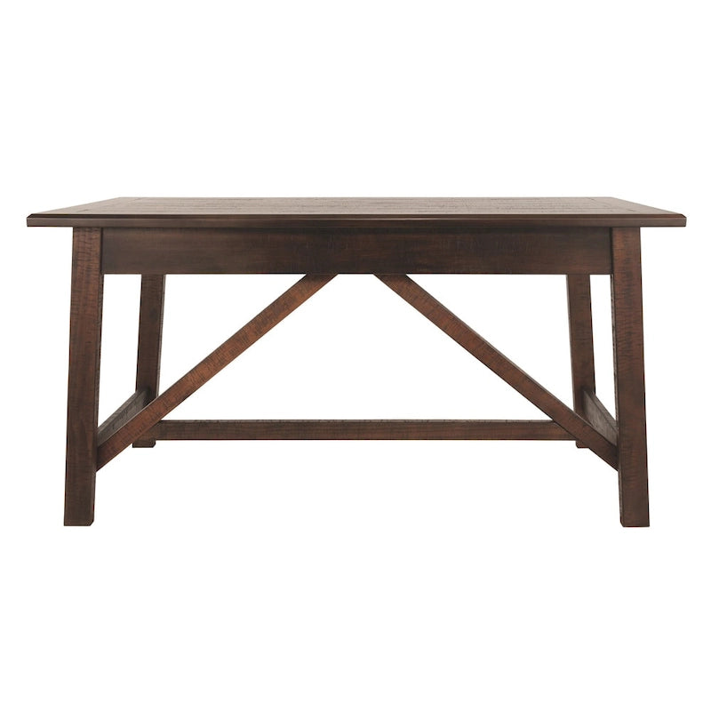 Bureau rustique en placage de bois marron avec pieds inclinés, 2 tiroirs à queues d'aronde et base avec entretoise en croix – Unité simple