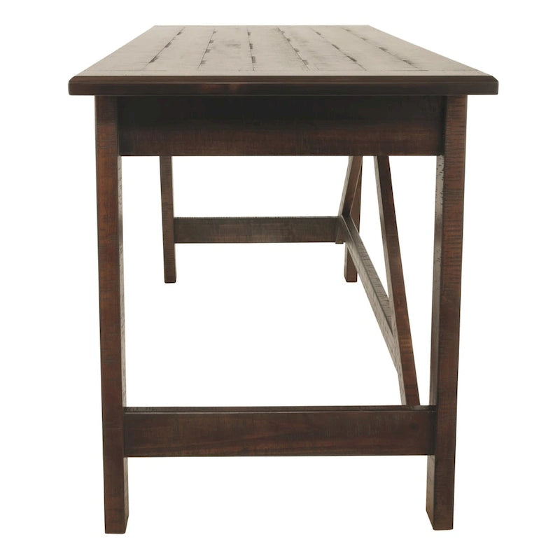 Bureau rustique en placage de bois marron avec pieds inclinés, 2 tiroirs à queues d'aronde et base avec entretoise en croix – Unité simple