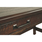 Bureau rustique en placage de bois marron avec pieds inclinés, 2 tiroirs à queues d'aronde et base avec entretoise en croix – Unité simple