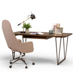 Bureau industriel en bois massif marron vieilli avec pieds métalliques en V et tablette coulissante pour clavier – Unité simple