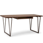 Bureau industriel en bois massif marron vieilli avec pieds métalliques en V et tablette coulissante pour clavier – Unité simple