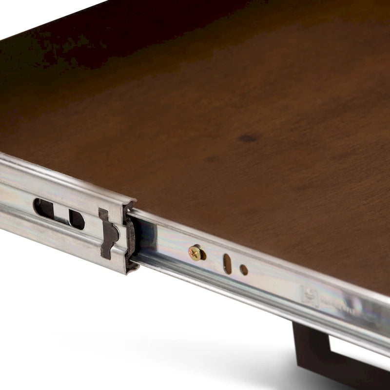 Bureau industriel en bois massif marron vieilli avec pieds métalliques en V et tablette coulissante pour clavier – Unité simple