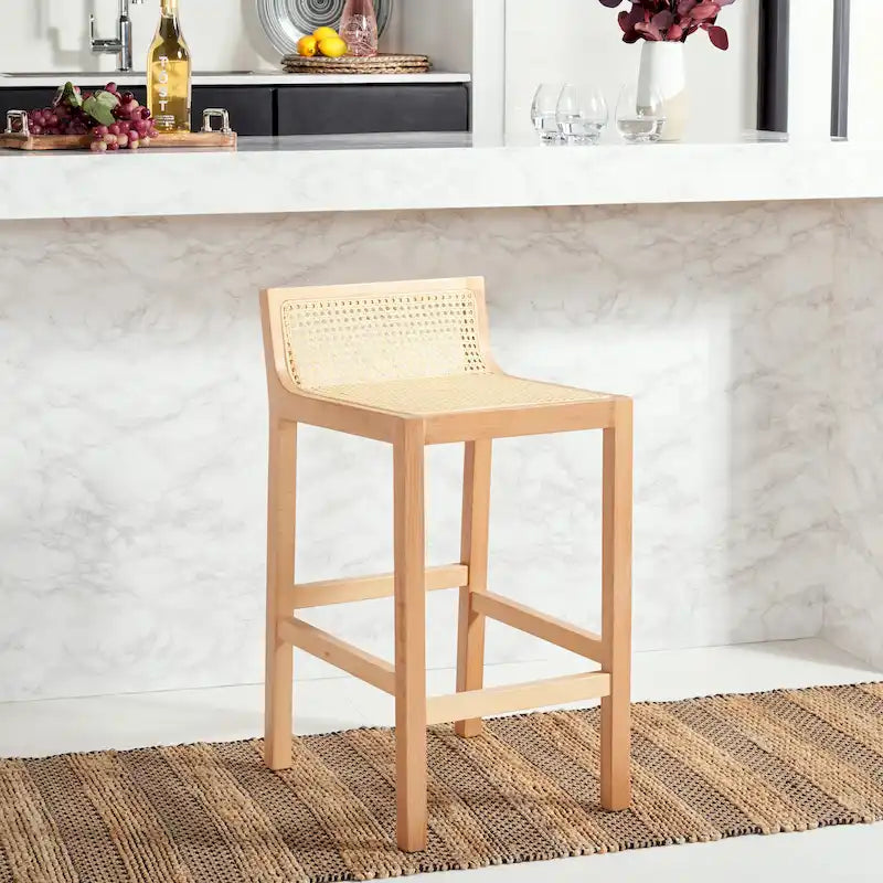 Tabouret de comptoir en rotin avec assise en canne blanche/naturelle / noire / naturelle / noire-naturelle, structure en bois de hêtre et dossier bas – Unité individuelle