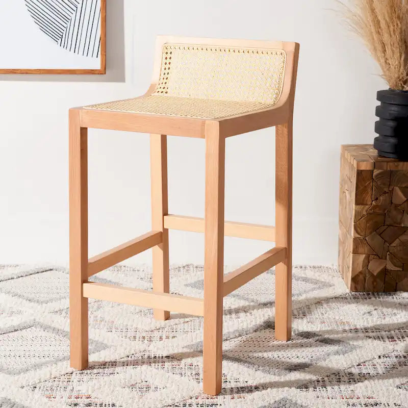 Tabouret de comptoir en rotin avec assise en canne blanche/naturelle / noire / naturelle / noire-naturelle, structure en bois de hêtre et dossier bas – Unité individuelle
