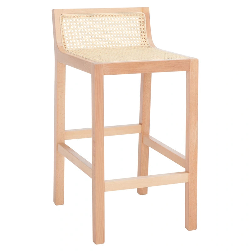 Tabouret de comptoir en rotin avec assise en canne blanche/naturelle / noire / naturelle / noire-naturelle, structure en bois de hêtre et dossier bas – Unité individuelle