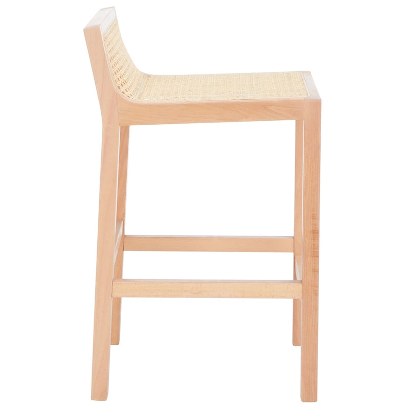 Tabouret de comptoir en rotin avec assise en canne blanche/naturelle / noire / naturelle / noire-naturelle, structure en bois de hêtre et dossier bas – Unité individuelle
