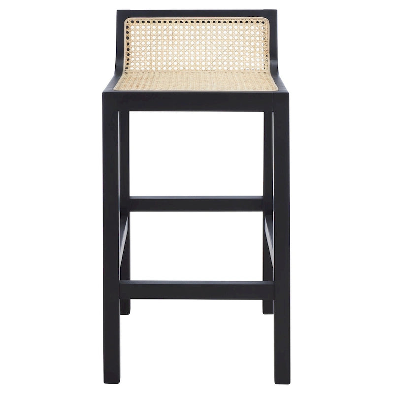 Tabouret de comptoir en rotin avec assise en canne blanche/naturelle / noire / naturelle / noire-naturelle, structure en bois de hêtre et dossier bas – Unité individuelle