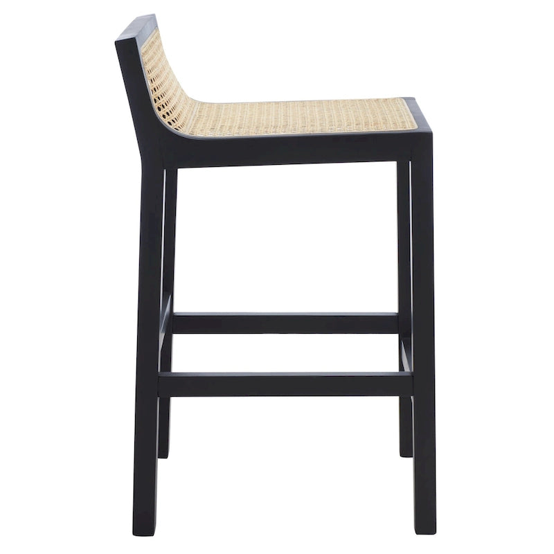 Tabouret de comptoir en rotin avec assise en canne blanche/naturelle / noire / naturelle / noire-naturelle, structure en bois de hêtre et dossier bas – Unité individuelle