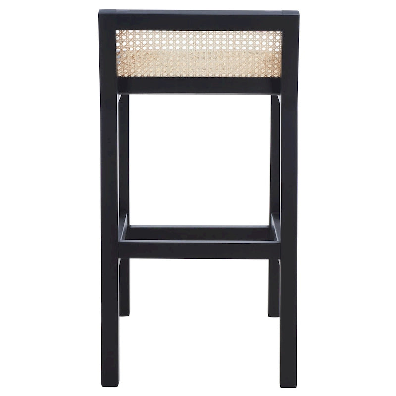 Tabouret de comptoir en rotin avec assise en canne blanche/naturelle / noire / naturelle / noire-naturelle, structure en bois de hêtre et dossier bas – Unité individuelle