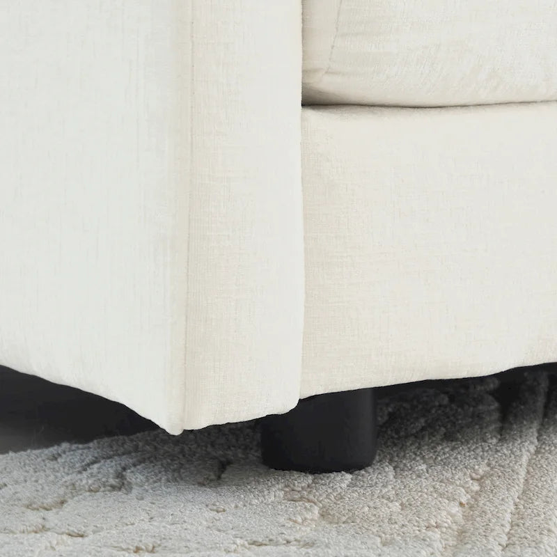 Fauteuil d'appoint profond en chenille blanche avec structure en bois massif et coussin décoratif – Une place