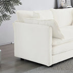 Fauteuil d'appoint profond en chenille blanche avec structure en bois massif et coussin décoratif – Une place