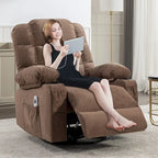 Fauteuil inclinable à bascule surdimensionné en tissu avec massage vibrant 8 points, chauffage lombaire, port USB et 2 porte-gobelets – Siège individuel