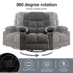 Fauteuil inclinable à bascule surdimensionné en tissu avec massage vibrant 8 points, chauffage lombaire, port USB et 2 porte-gobelets – Siège individuel