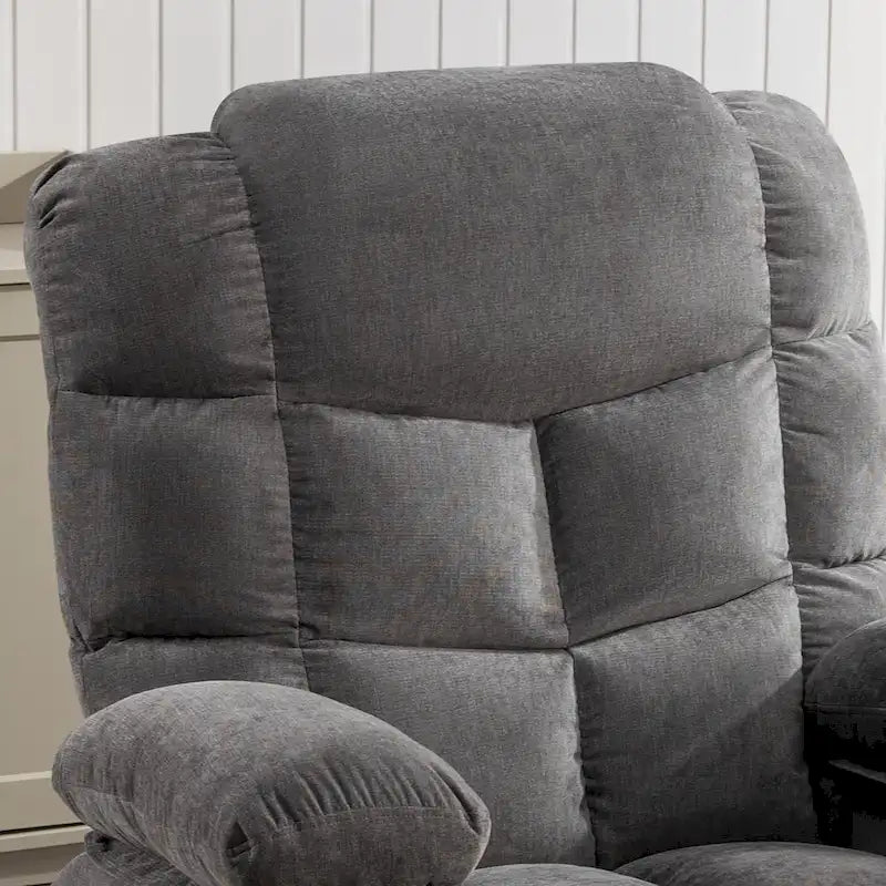 Fauteuil inclinable à bascule surdimensionné en tissu avec massage vibrant 8 points, chauffage lombaire, port USB et 2 porte-gobelets – Siège individuel