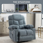 Fauteuil inclinable à bascule surdimensionné en tissu avec massage vibrant 8 points, chauffage lombaire, port USB et 2 porte-gobelets – Siège individuel