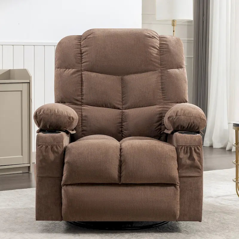 Fauteuil inclinable à bascule surdimensionné en tissu avec massage vibrant 8 points, chauffage lombaire, port USB et 2 porte-gobelets – Siège individuel