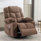 Fauteuil inclinable à bascule surdimensionné en tissu avec massage vibrant 8 points, chauffage lombaire, port USB et 2 porte-gobelets – Siège individuel