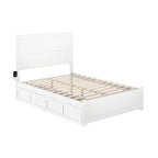 Lit plateforme double avec pied de lit, 2 tiroirs sous le lit et station de recharge, en bois massif blanc, style Mid-Century Modern – Pour 1 à 2 personnes