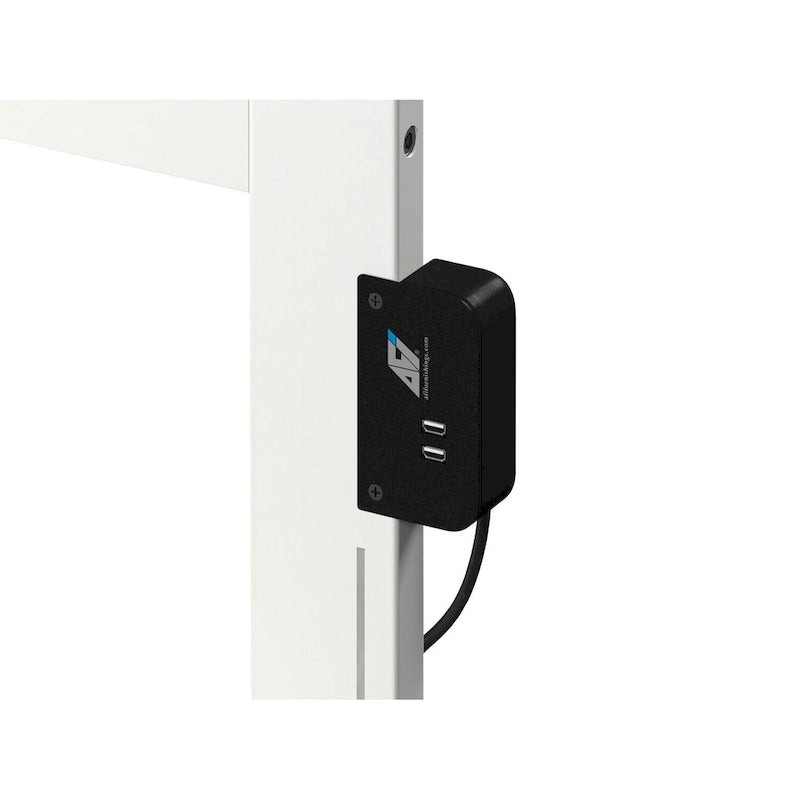 Lit plateforme double avec pied de lit, 2 tiroirs sous le lit et station de recharge, en bois massif blanc, style Mid-Century Modern – Pour 1 à 2 personnes