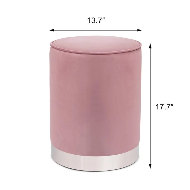 Pouffe repose-pieds rond en velours rose / bleu / gris avec bordure argentée – Une seule unité