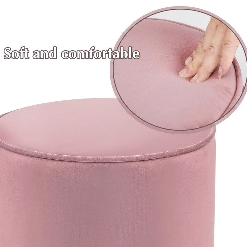 Pouffe repose-pieds rond en velours rose / bleu / gris avec bordure argentée – Une seule unité
