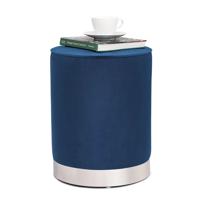 Pouffe repose-pieds rond en velours rose / bleu / gris avec bordure argentée – Une seule unité