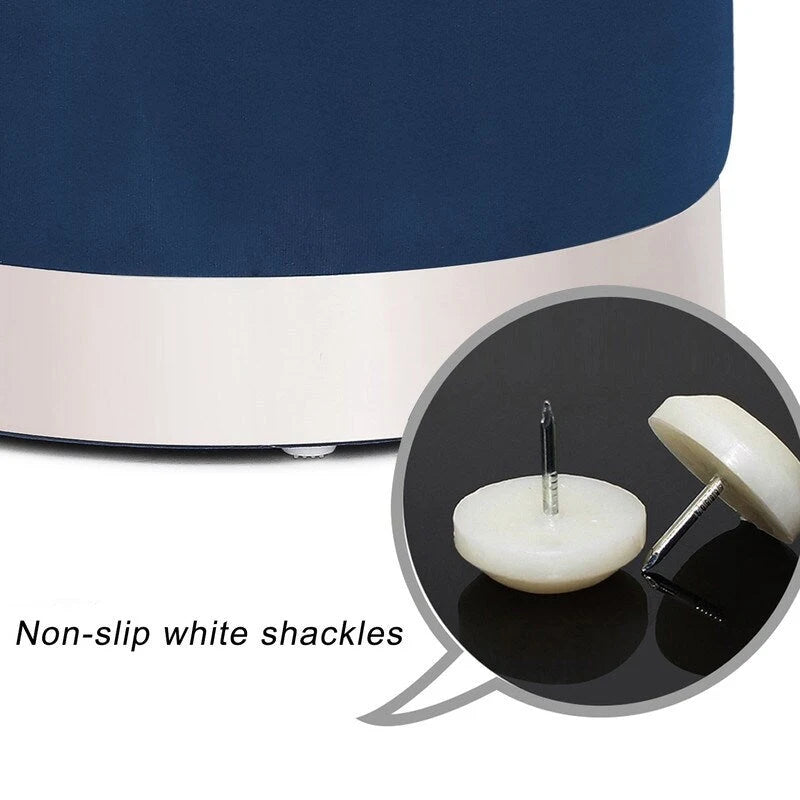 Pouffe repose-pieds rond en velours rose / bleu / gris avec bordure argentée – Une seule unité