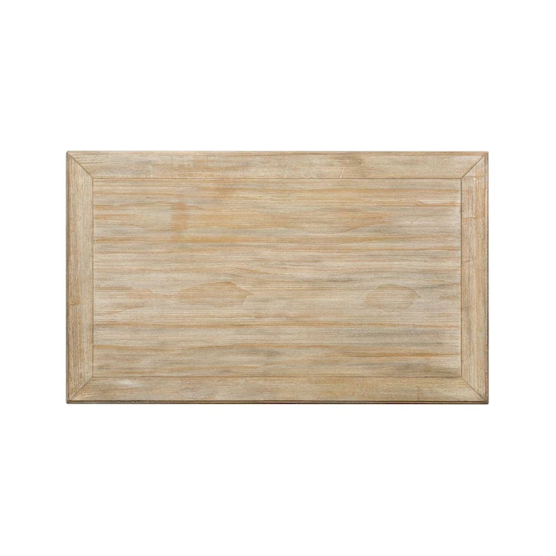 Table basse rectangulaire en bois d'hévéa et bouleau, avec roulettes, étagère inférieure et pieds fuselés – Finition blanc délavé et gris – Unité simple