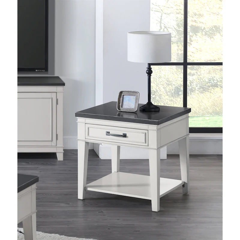 Table d'appoint côtière antique blanche et grise avec 1 tiroir et une étagère inférieure – Unité unique
