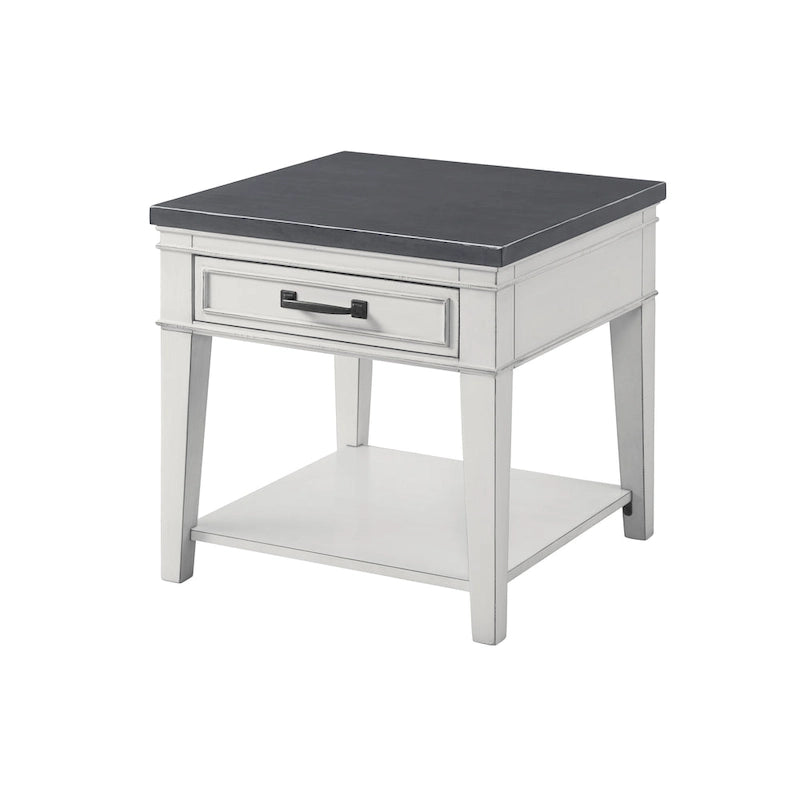 Table d'appoint côtière antique blanche et grise avec 1 tiroir et une étagère inférieure – Unité unique