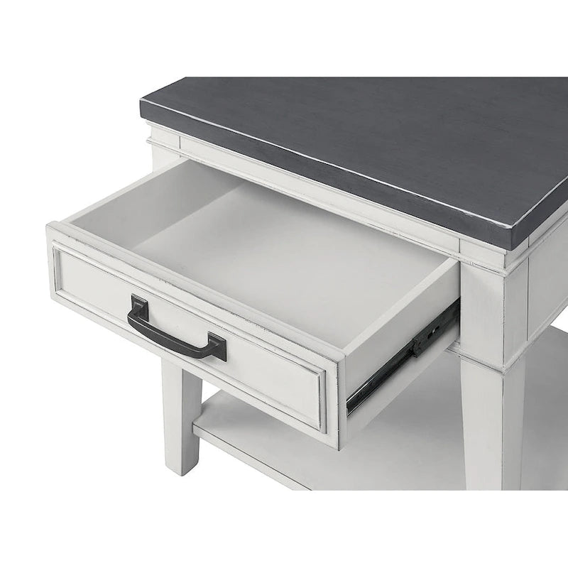 Table d'appoint côtière antique blanche et grise avec 1 tiroir et une étagère inférieure – Unité unique