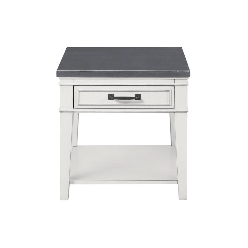 Table d'appoint côtière antique blanche et grise avec 1 tiroir et une étagère inférieure – Unité unique