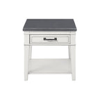 Table d'appoint côtière antique blanche et grise avec 1 tiroir et une étagère inférieure – Unité unique