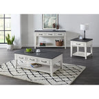 Table d'appoint côtière antique blanche et grise avec 1 tiroir et une étagère inférieure – Unité unique