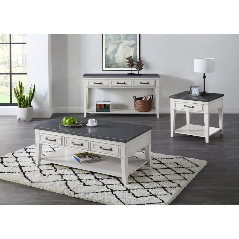 Table d'appoint côtière antique blanche et grise avec 1 tiroir et une étagère inférieure – Unité unique