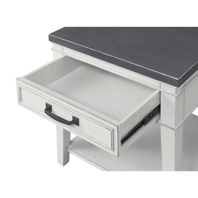 Table d'appoint côtière antique blanche et grise avec 1 tiroir et une étagère inférieure – Unité unique