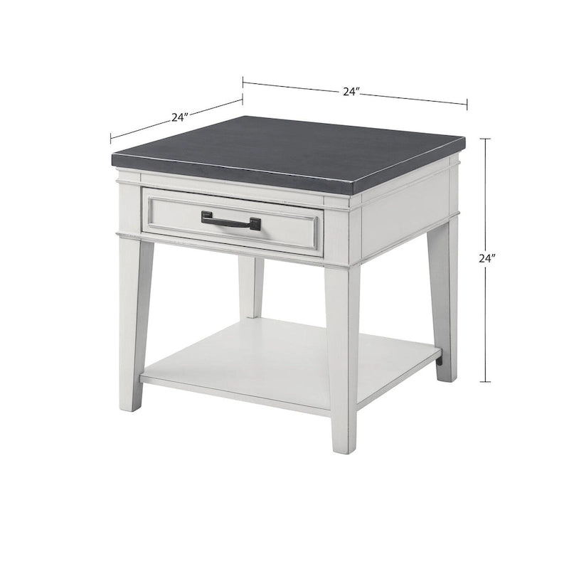 Table d'appoint côtière antique blanche et grise avec 1 tiroir et une étagère inférieure – Unité unique