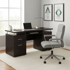 Luxurious Computer Desk with 2 Drawers and Cabinet, Brown