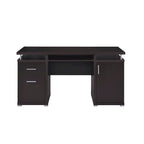 Bureau informatique contemporain marron avec 2 tiroirs, meuble avec 2 étagères et tablette coulissante – Unité simple