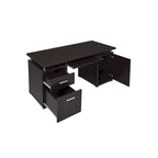Bureau informatique contemporain marron avec 2 tiroirs, meuble avec 2 étagères et tablette coulissante – Unité simple