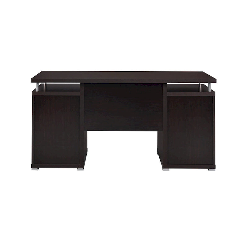 Bureau informatique contemporain marron avec 2 tiroirs, meuble avec 2 étagères et tablette coulissante – Unité simple