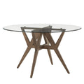 Table à manger ronde Mid-Century en verre transparent / verre fumé / finition noyer avec base en hévéa de noyer – 4 places