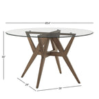 Table à manger ronde Mid-Century en verre transparent / verre fumé / finition noyer avec base en hévéa de noyer – 4 places