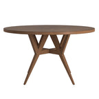 Table à manger ronde Mid-Century en verre transparent / verre fumé / finition noyer avec base en hévéa de noyer – 4 places