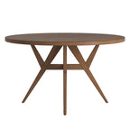 Table à manger ronde Mid-Century en verre transparent / verre fumé / finition noyer avec base en hévéa de noyer – 4 places