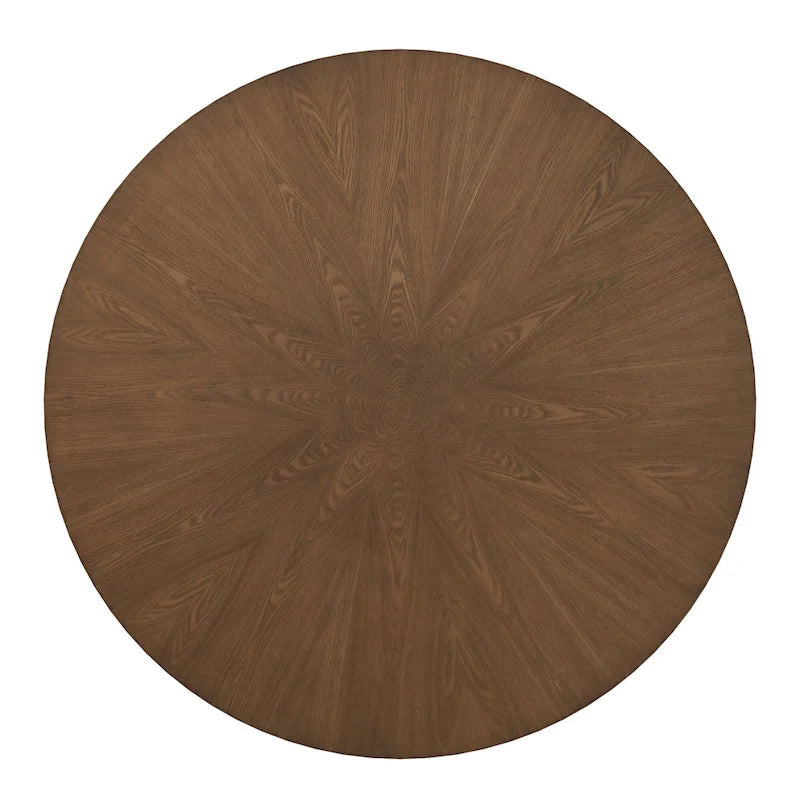 Table à manger ronde Mid-Century en verre transparent / verre fumé / finition noyer avec base en hévéa de noyer – 4 places
