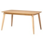 Table de salle à manger rectangulaire du milieu du siècle en chêne naturel / noir / noyer brun avec pieds inclinés et coins arrondis – 6 places