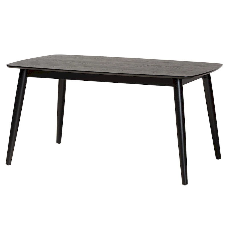 Table de salle à manger rectangulaire du milieu du siècle en chêne naturel / noir / noyer brun avec pieds inclinés et coins arrondis – 6 places