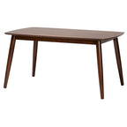 Table de salle à manger rectangulaire du milieu du siècle en chêne naturel / noir / noyer brun avec pieds inclinés et coins arrondis – 6 places